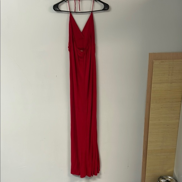 Red Sleeveless Maxi Dress with Spaghetti Straps - Picture 4 of 5